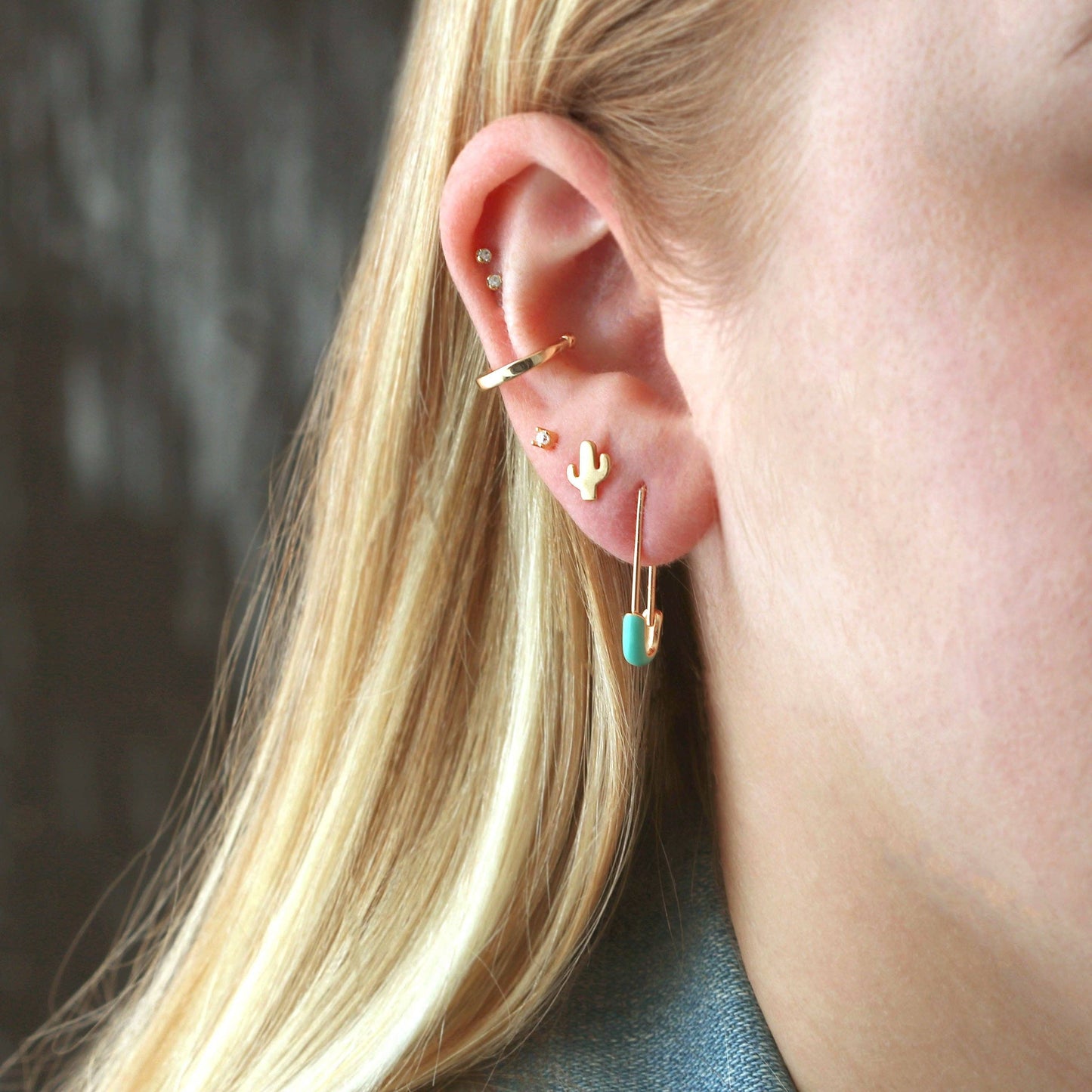 Safety Pin Enamel Hoop Earrings
