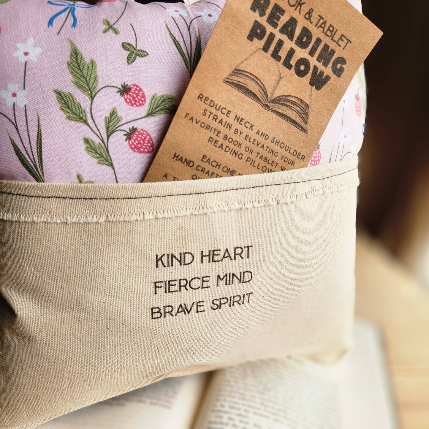 Kind Heart, Fierce Mind, Reading Pillow, Berries