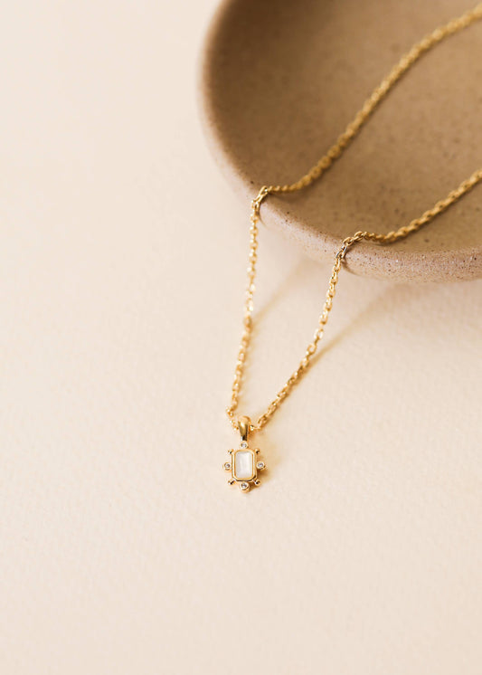 Gemstone Rectangular Pendant Necklace - Mother Of Pearl