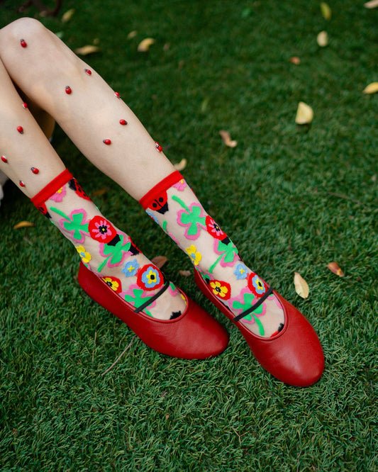Lucky Ladybug Sheer Crew Sock