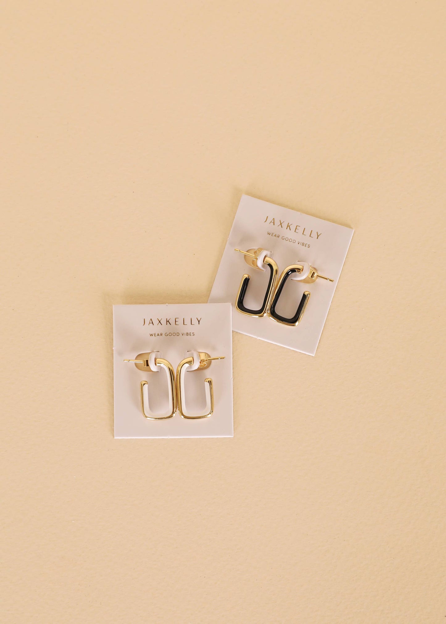 Black Enamel Large Rectangle Gold Hoop Earrings