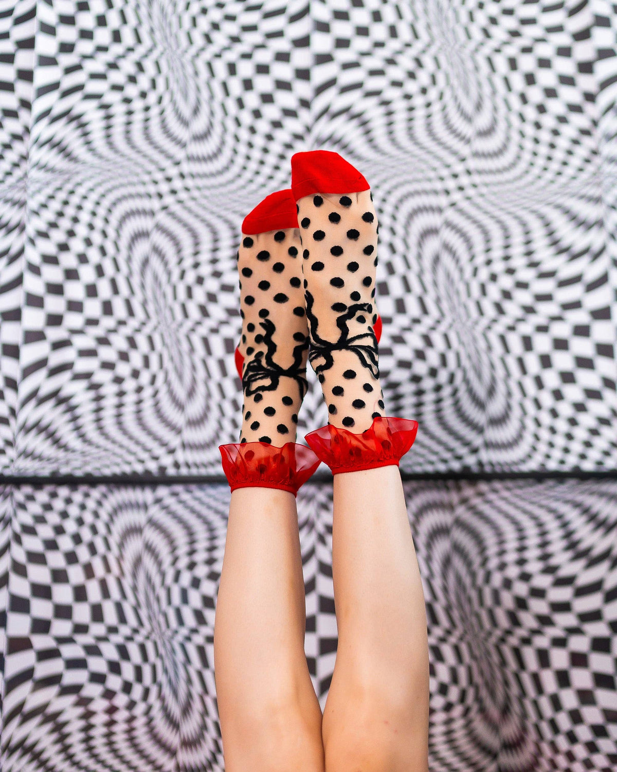 Polka Dot Bow Ruffle Sheer Crew Sock