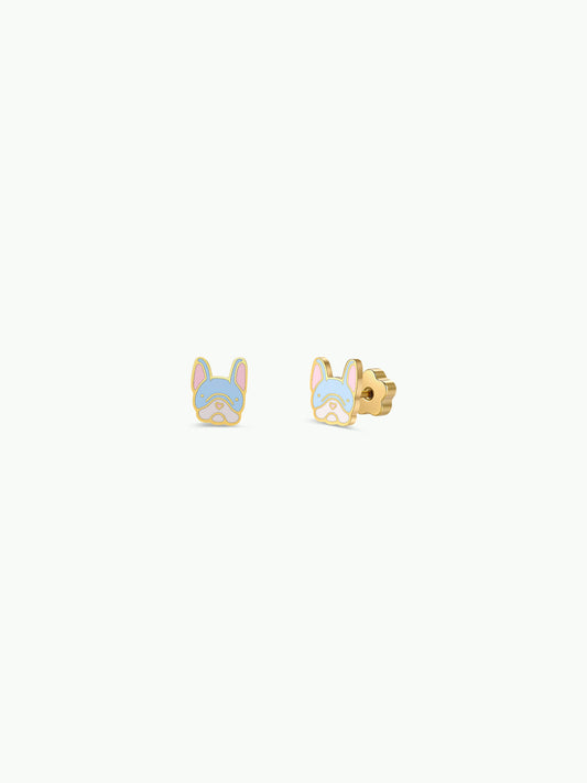 Frenchie Dog Enamel Flat Back Kids Earrings