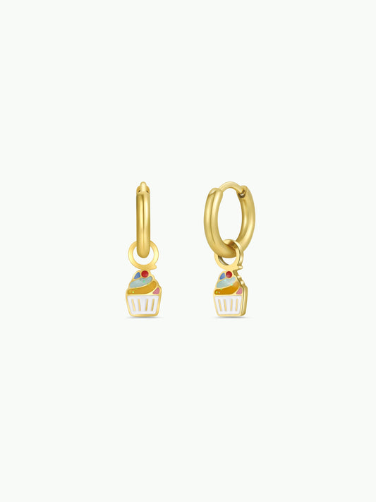Cupcake Enamel Charm Hoop