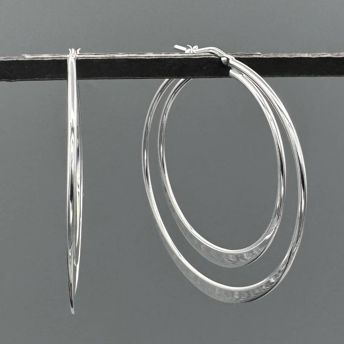 HS499-Silver Double Circle French Lock Hoops