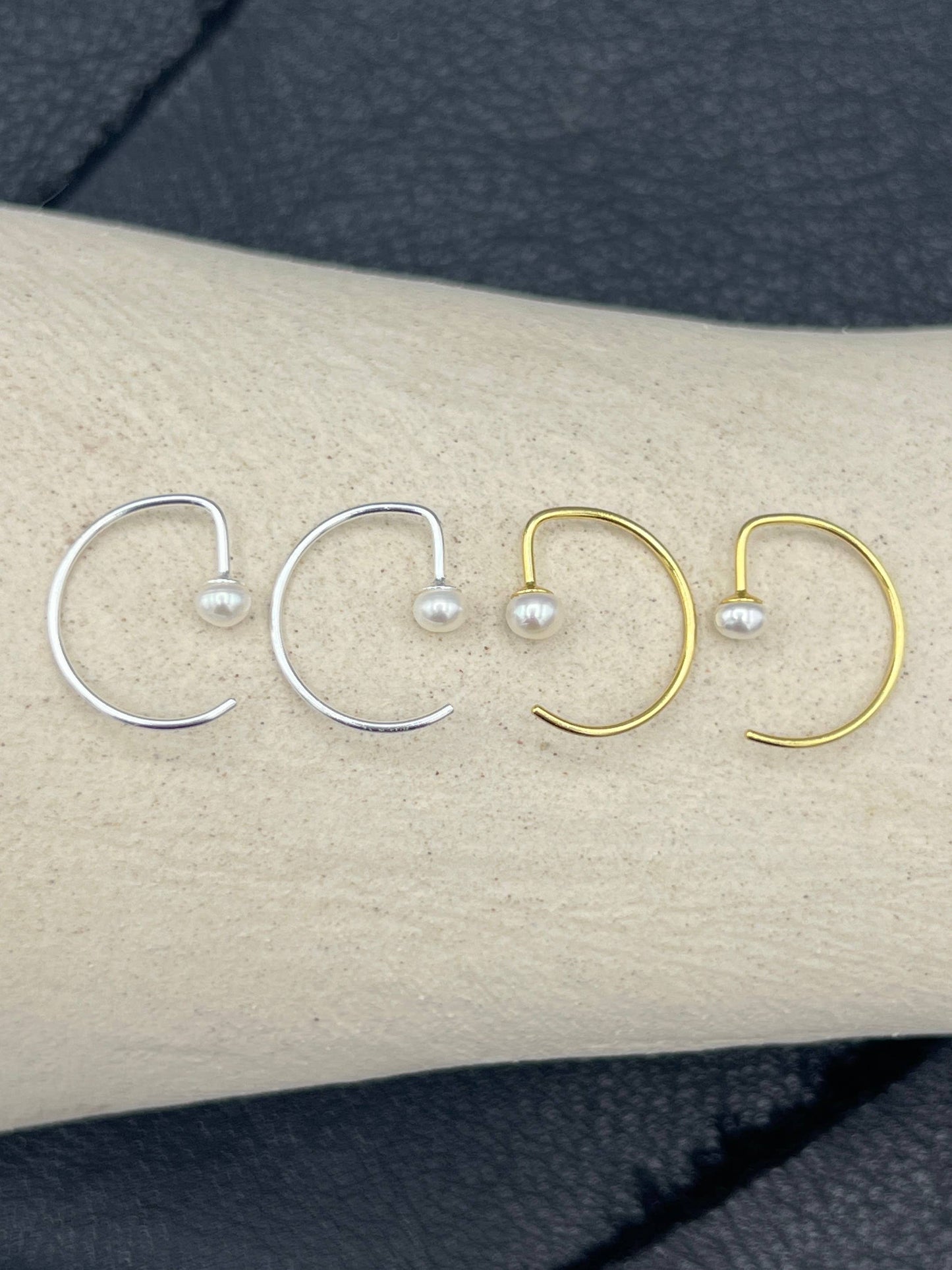 Freshwater Pearl Semi-Circle Threader Hoops