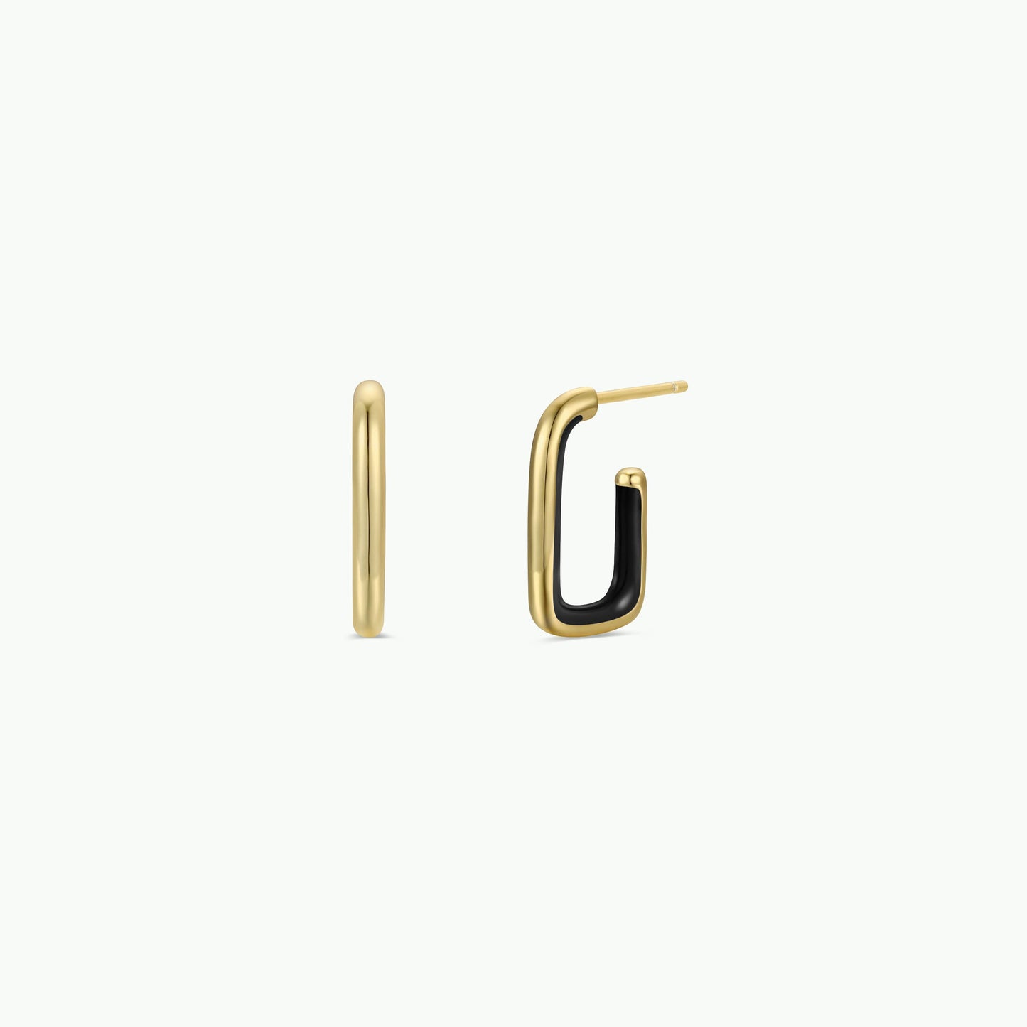 Black Enamel Large Rectangle Gold Hoop Earrings