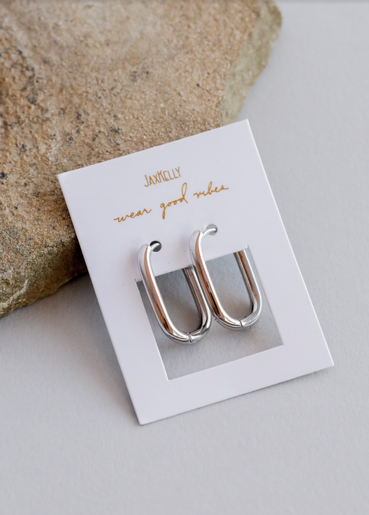 Silver Hoop - Large Rectangle - Earrings