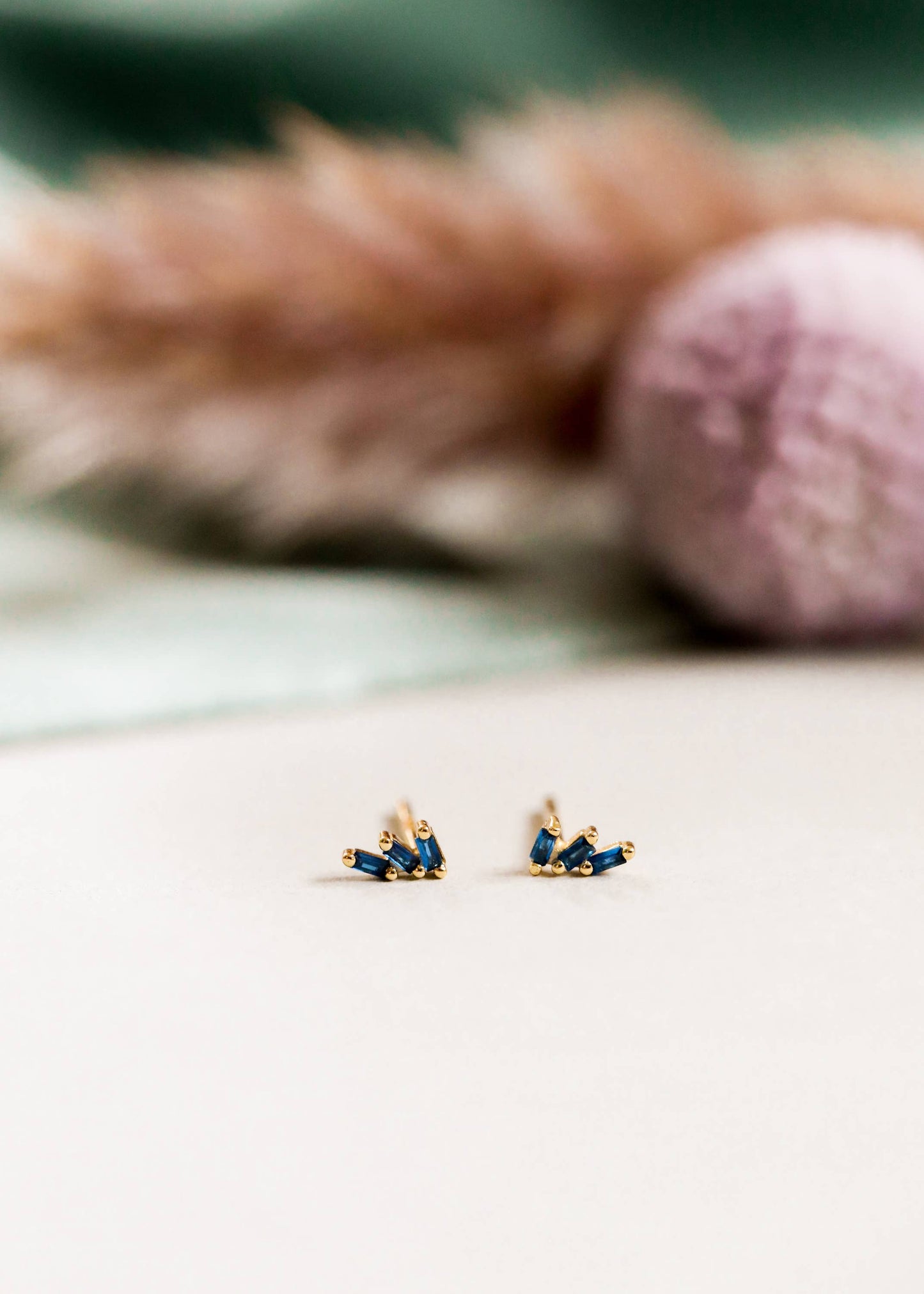 Offset Trio - Sapphire - Gold Earrings