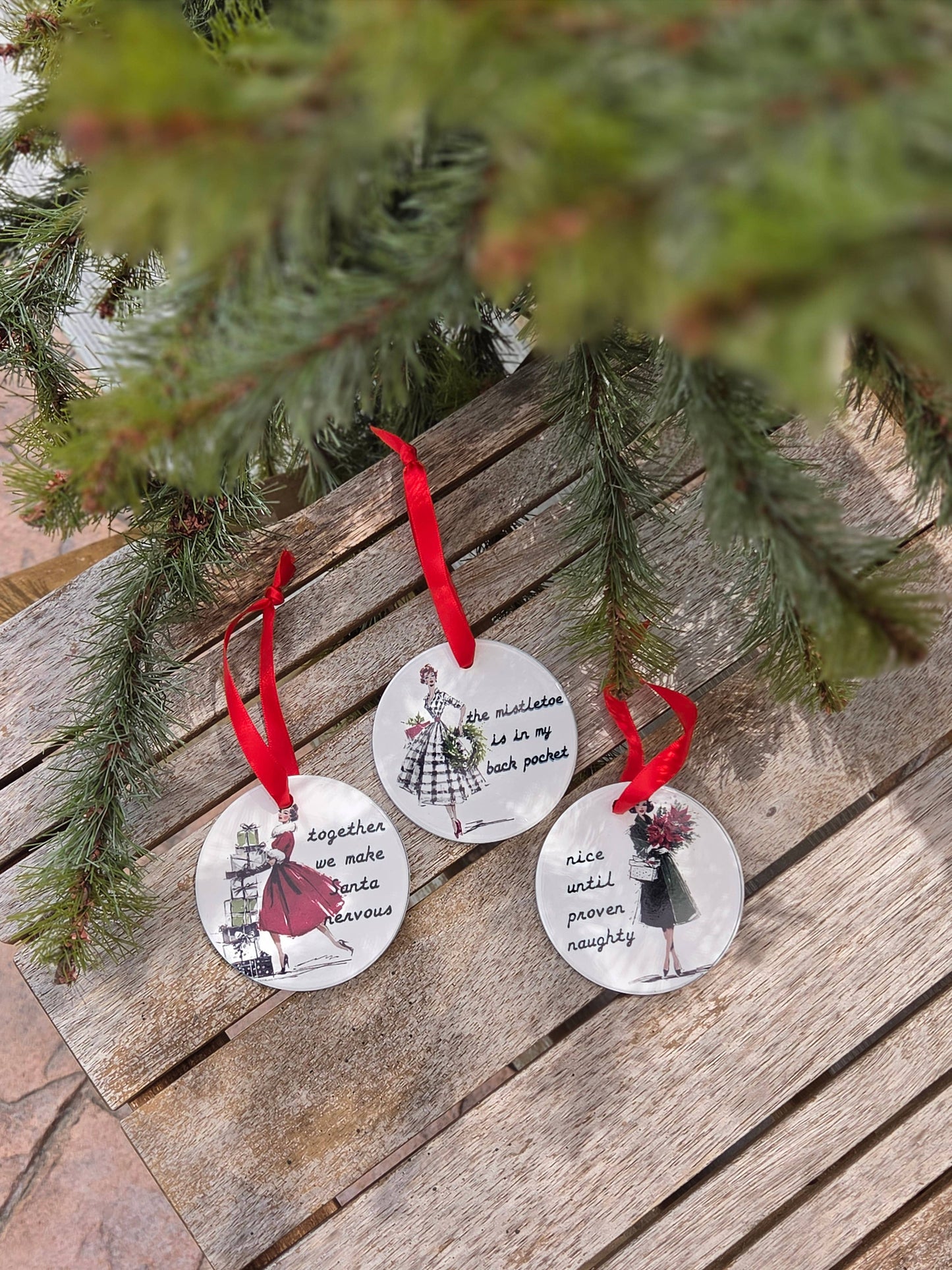Naughty | Vintage Lady | Retro Holiday Ornament
