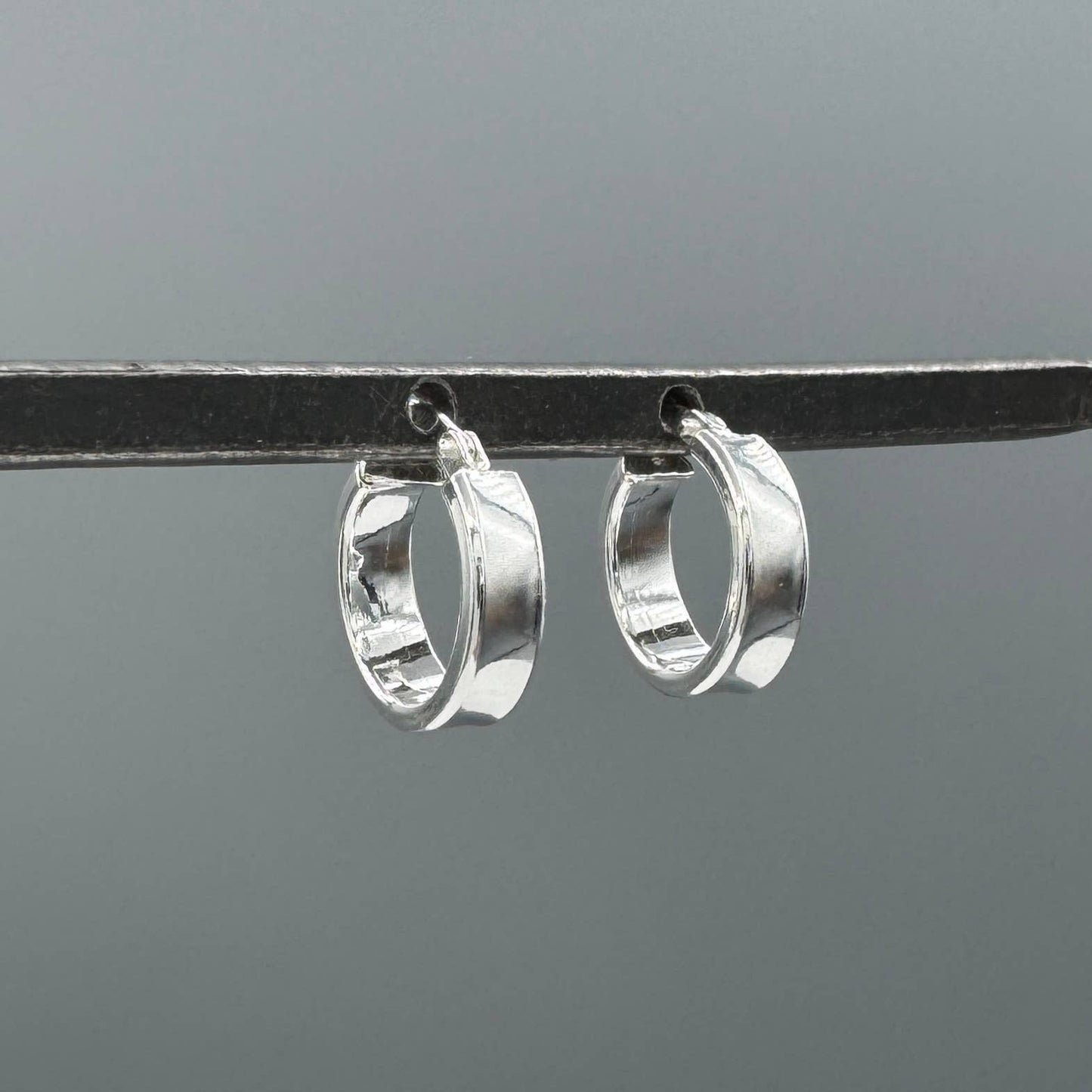 Silver Small Thick Flat French-Lock Hoops