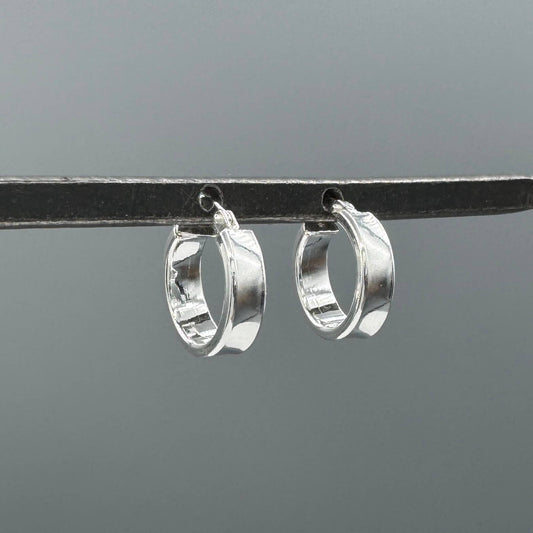 Silver Small Thick Flat French-Lock Hoops