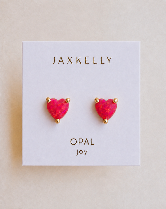 Puffed Pink Opal Heart Earrings