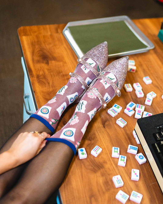Mahjong Shimmer Sheer Crew Sock