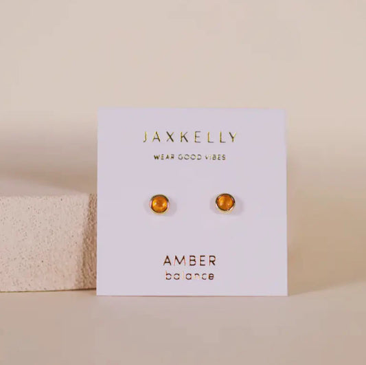 Simple Stud Earring - Amber Gemstone