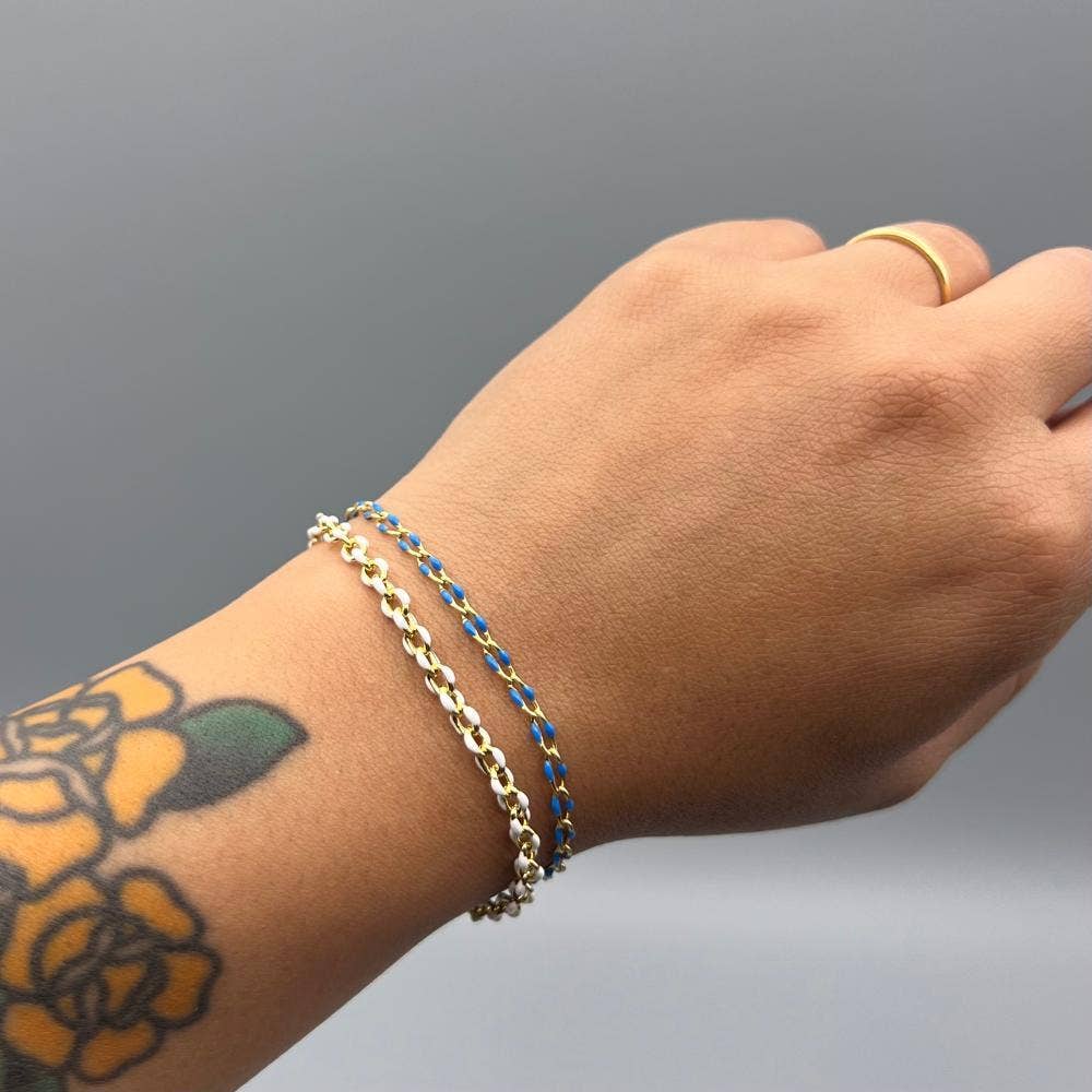 Gold Enamel Anchor Chain Bracelet