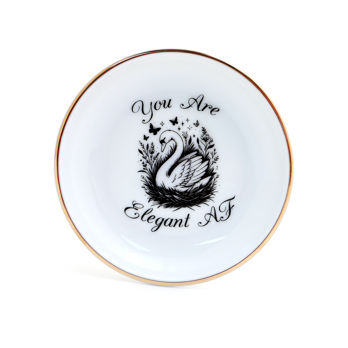 Elegant AF Ring Dish, Swan, 22k Gold Accents porcelain