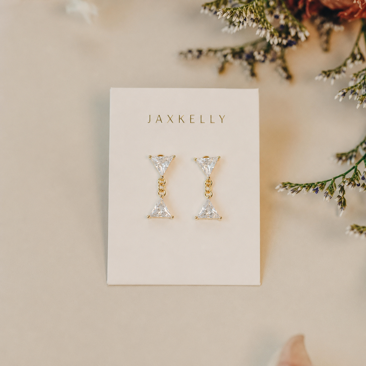 Dual Triangle Drop - Gold Earrings