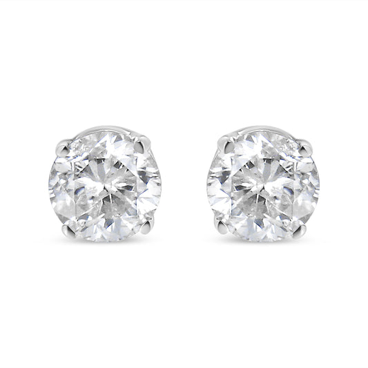 AGS Certified 14K White Gold 1.0 cttw 4-Prong Set Brilliant Round-Cut Solitaire Diamond Push Back Stud Earrings (F-G Color, I1-I2 Clarity)