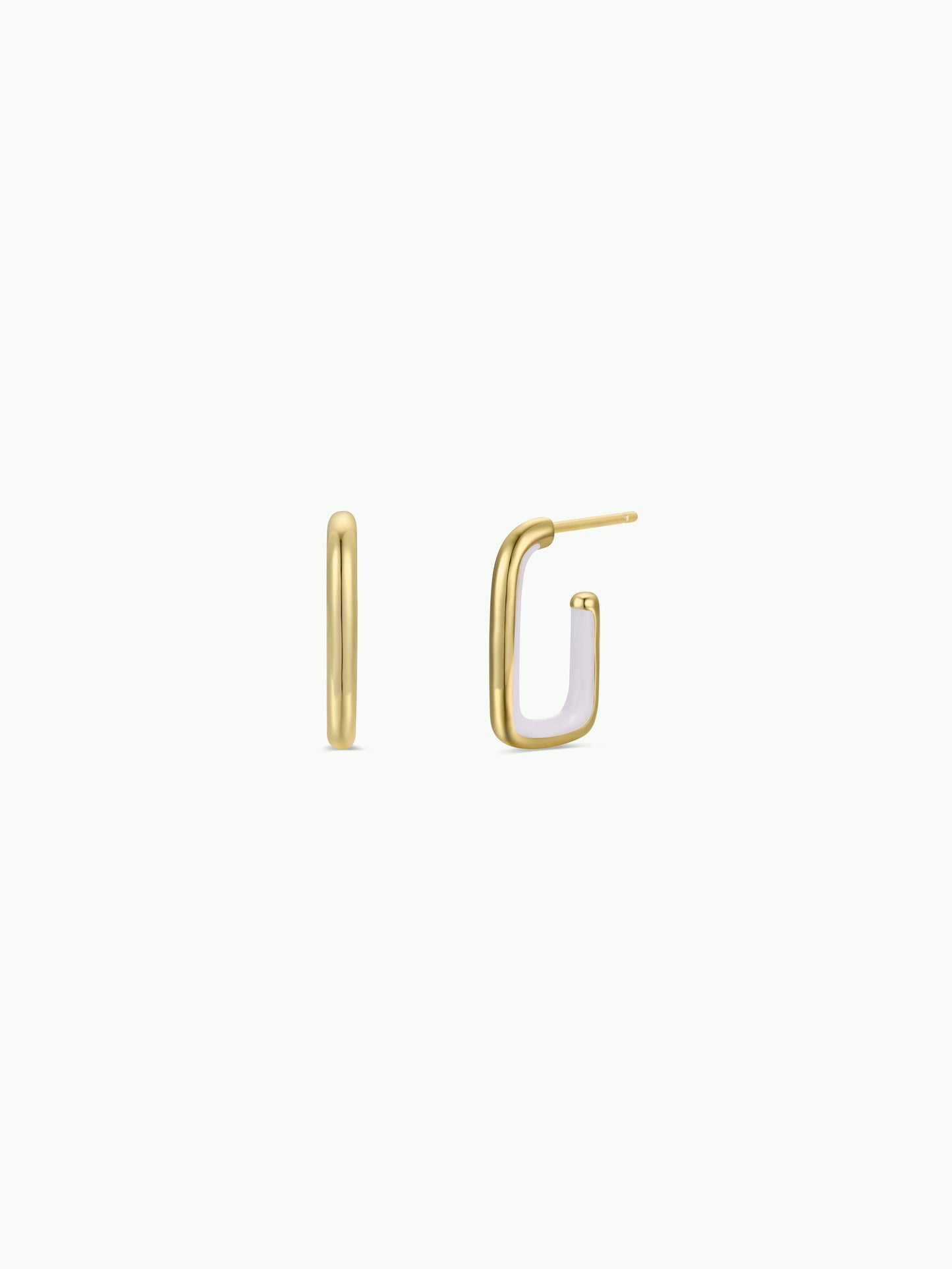 White Enamel Large Rectangle Gold Hoop Earrings