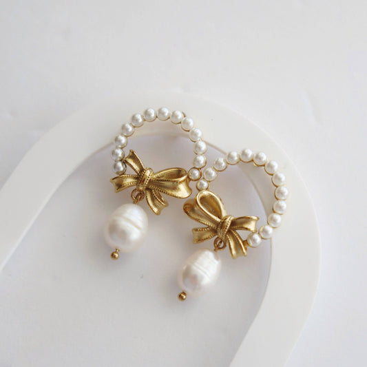 Pearl Halo Bow Earrings