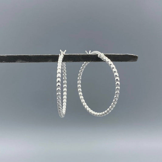 HBE101-Silver Rice Bead French-Lock Hoops