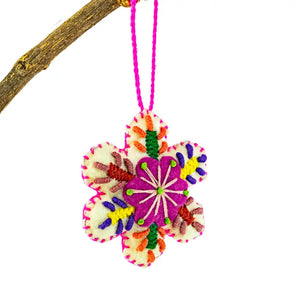 Snowflake Felted Wool Holiday Ornament - Mexico
