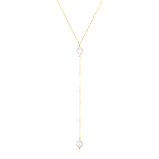 14k Yellow Gold Lariat Necklace with Pearls
