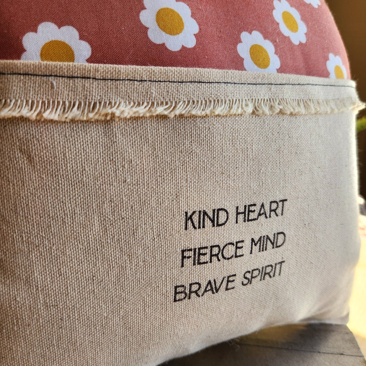 Kind Heart, Fierce Mind, Reading Pillow, Daisy Print