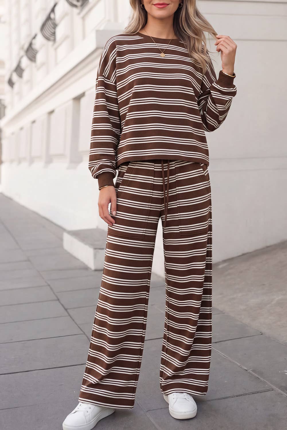 Striped Cutout Back Top &  Pants 2pcs Set | S-4X