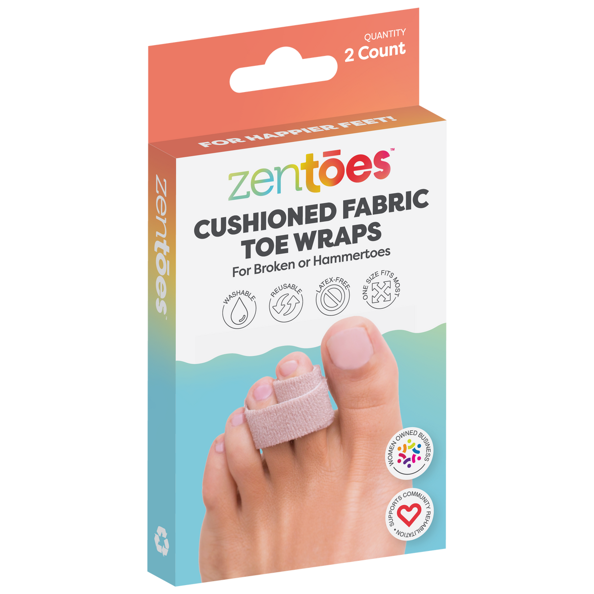 Reusable Fabric Toe Wraps for Broken or Hammertoes - 2 Pack