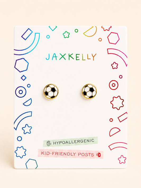Soccer Ball Enamel Flat Back Kids Earrings