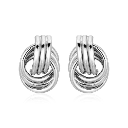 Polished Love Knot Earrings with Interlocking Rings in Sterling Silver