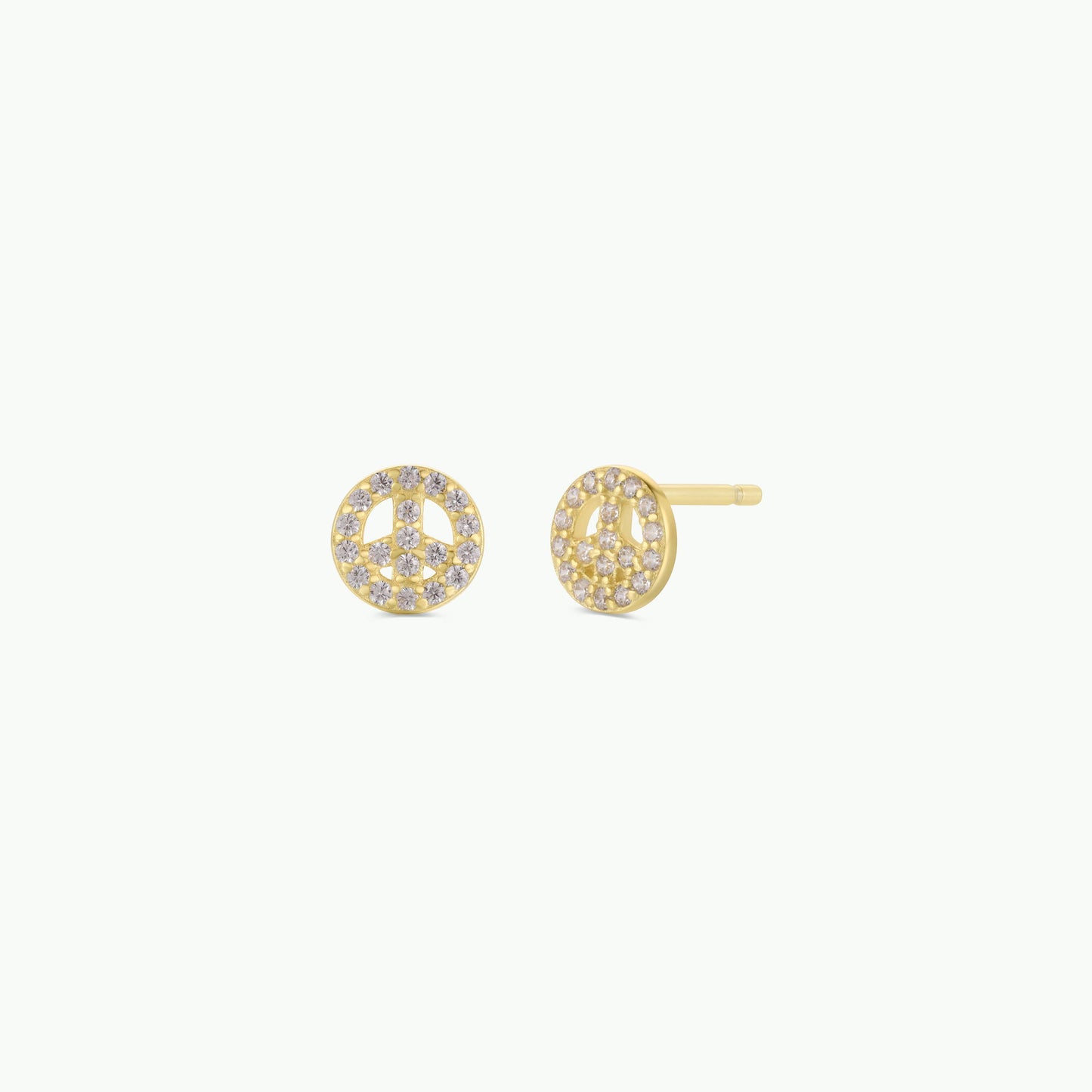 Pave Stud - Peace Sign - Gold Earrings