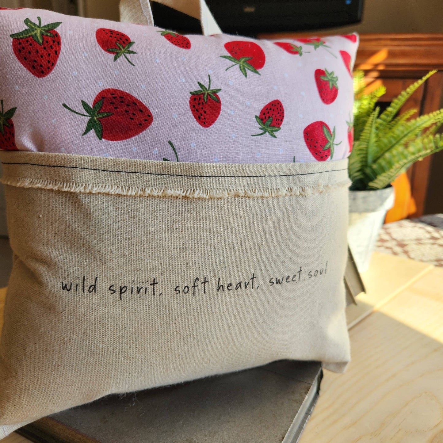 Wild Spirit, Reading Pillow, Tablet Pillow, strawberry print