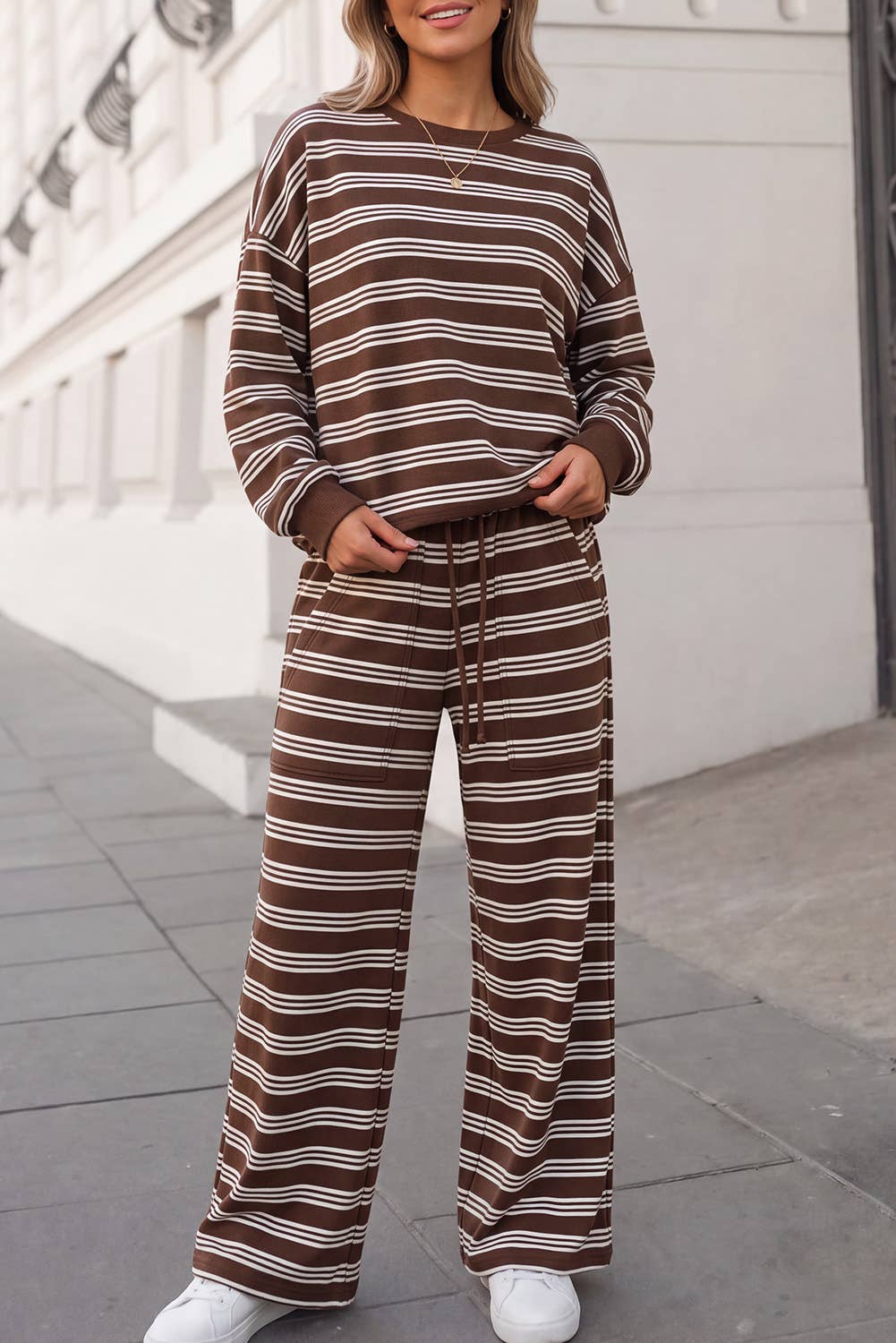 Striped Cutout Back Top &  Pants 2pcs Set | S-4X
