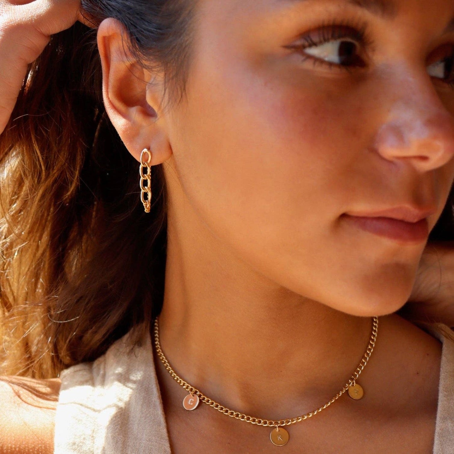 Alex Chain Stud Earrings in 14k Gold fill or Sterling Silver