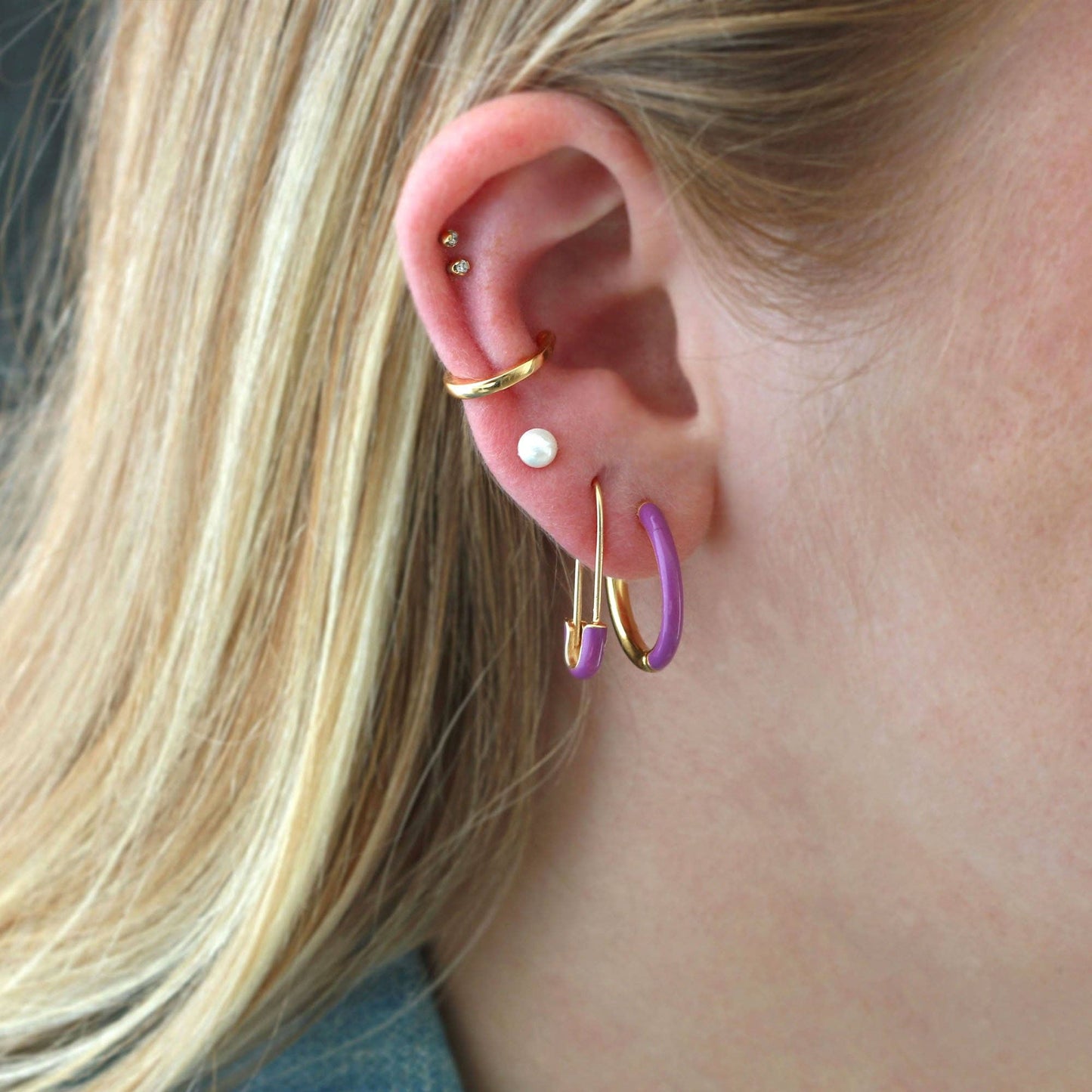 Safety Pin Enamel Hoop Earrings
