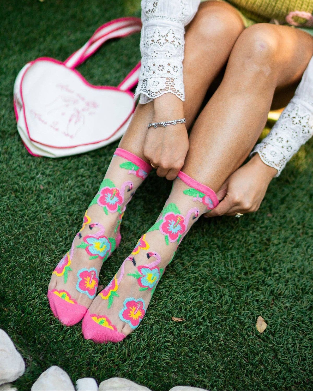 Flamingo Floral Sheer Crew Sock