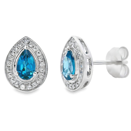 London Blue Topaz Diamond Stud Earrings 10KT White Gold
