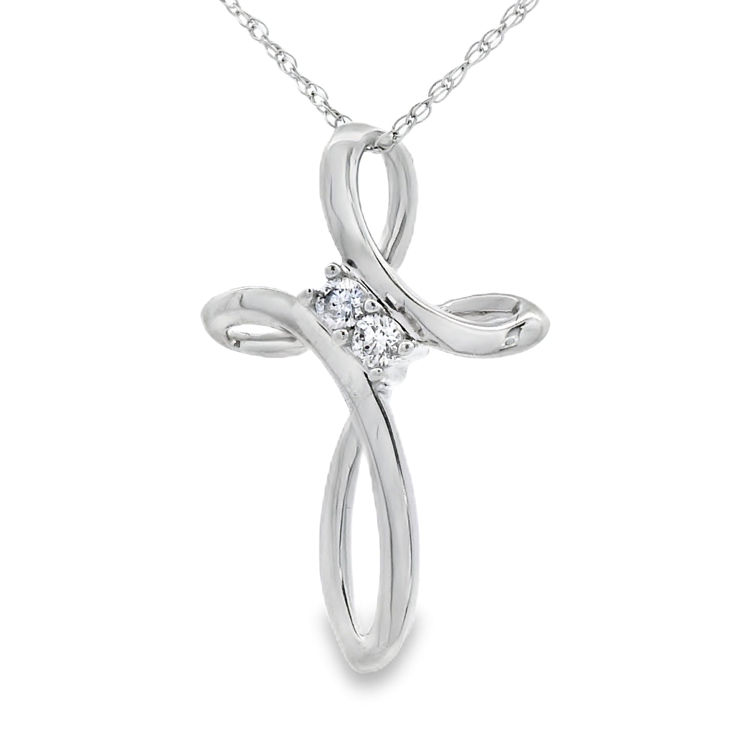 .04ct Diamond Cross Religious Pendant 14KT White Gold